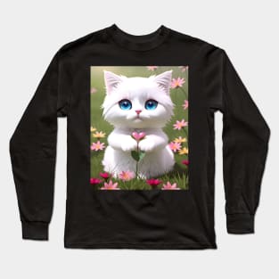 Adorable Cat Illustration- Modern Digital Art Long Sleeve T-Shirt